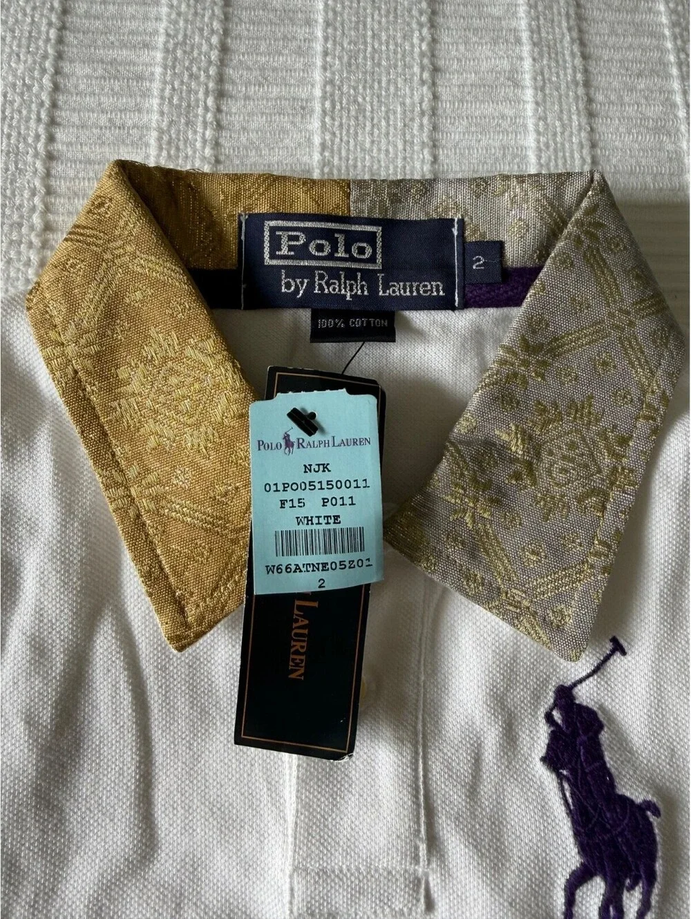 NWT Polo Ralph Lauren Toddler Boys Big Pony Brocade Polo Shirt White Gold Sz 2